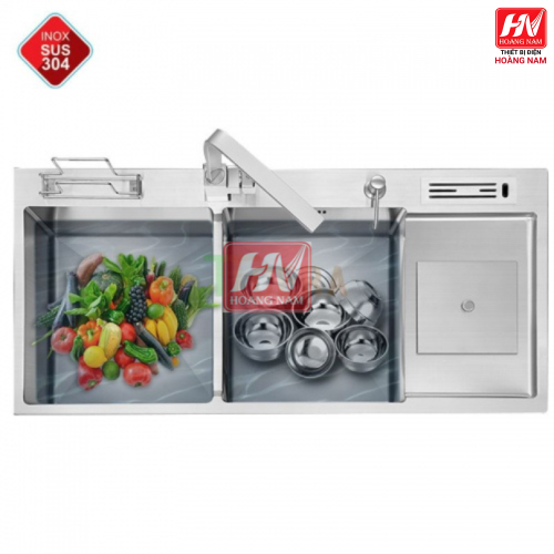 [CHÍNH HÃNG] Chậu Rửa Chén Vắt Dao Hộc Rác INOX 304 dồng thau nguyên khối 1000x480x240mm Tặng rỗ rữa rau củ