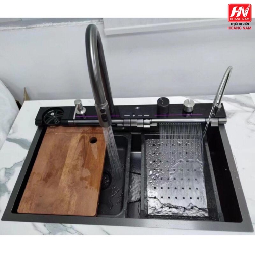 [ CHÍNH HÃNG] Chậu rửa bát hiển thị nhiệt độ 6 phím đàn, bồn rửa chén 6 phím vòi xả thác Mission