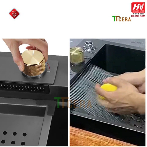 [CHÍNH HÃNG] Chậu Rửa Chén INOX 304 dồng thau nguyên khối Tặng thớt và 2 khay nhôm loại xịn chỉnh nhiều chế dộ