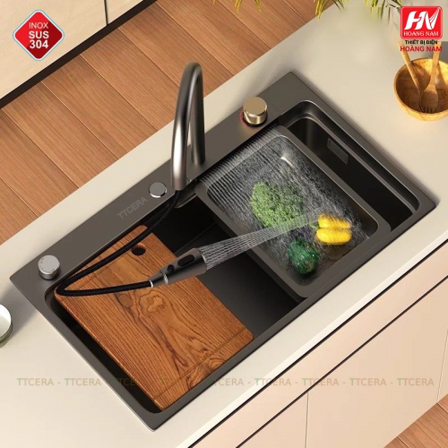 [CHÍNH HÃNG] Chậu Rửa Chén INOX 304 dồng thau nguyên khối Tặng thớt và 2 khay nhôm loại xịn chỉnh nhiều chế dộ