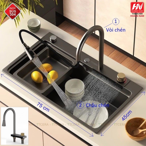 [CHÍNH HÃNG] Chậu Rửa Chén INOX 304 dồng thau nguyên khối Tặng thớt và 2 khay nhôm loại xịn chỉnh nhiều chế dộ