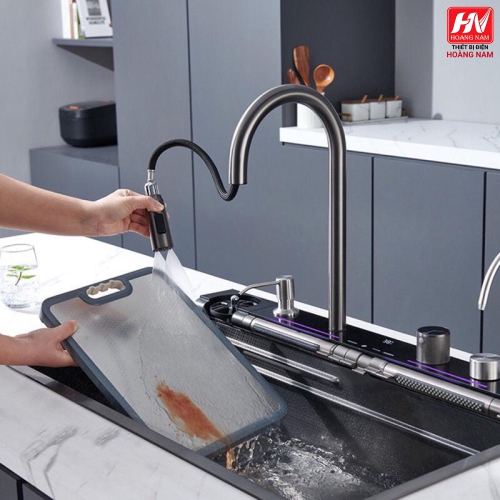 [ CHÍNH HÃNG] Chậu rửa bát hiển thị nhiệt độ 6 phím đàn, bồn rửa chén 6 phím vòi xả thác Mission